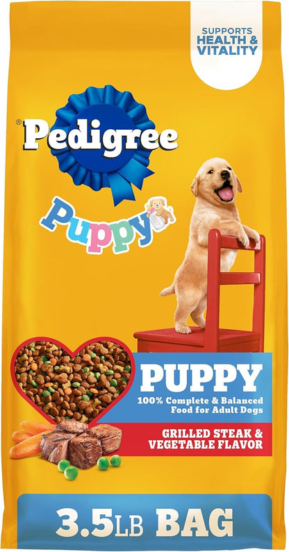 Pedigree Dry Puppy Food, Puppy Dry Food with Grilled Steak and Vegetable Flavor, 3.5 lb. Bag