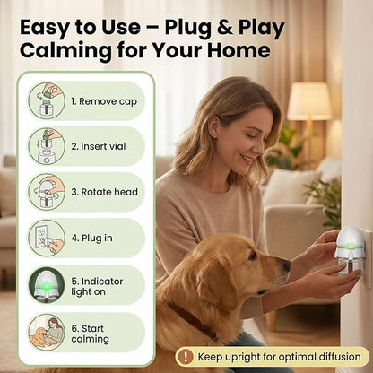 Dog Calming Pheromone Diffuser Kit, Pet Diffuser for Stress Support, Reduces Stress and Promotes Relaxed Behavior, 2 Plug-in & 4 Packs Refill, 120 Day Supply (Non-Toxic, Safe & Inedible), with Light
