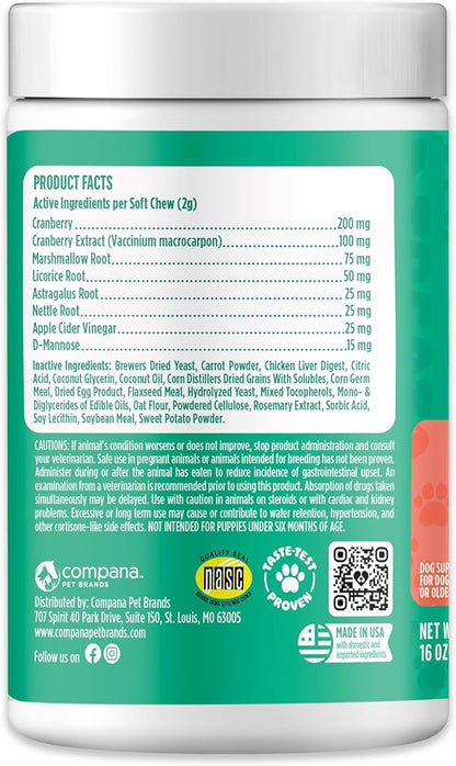 Doggie Dailies Cranberry Supplement for Dogs - Urinary Tract, Bladder & Kidney Support - Cranberry with Marshmallow Root, Licorice Root & Apple Cider Vinegar (Chicken) 225 Soft Chews