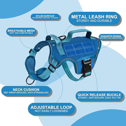 Small Dog Harness, Heavy Duty Tactical No Pull Dog Harness, No Choke, Easy On and Off Pet Vest with Molle System, Adjustable Reflective Dog Vest with Breathable Padded for Walking Hiking Training