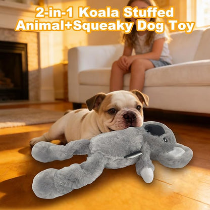 Grey Koala Plush Squeaky Dog Toy with Bungee Leg Puppy Teething Chew Toy Cute Soft Funny Indoor Outdoor Interactive Stuffed Animal Dog Toy for Small Medium Large Dogs Toy Gift 33cm/12.99in