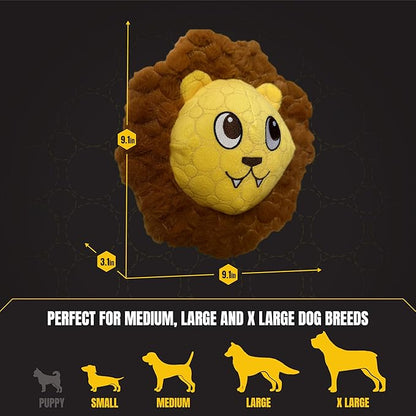 Bite Force -Durable & Strong Dog Toy Mighty Leo with Squeaker, Kevlar-Reinforced for Aggressive Chewers for Small Medium Large Dogs - Yellow.
