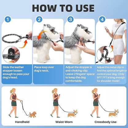 SlowTon Slip Lead for Dogs - Hands Free No Tangle Adjustable 4-6 FT 1/2” Rope, Heavy Duty Nylon Leash for Large Medium Dogs that Pull, No Pull Training Slip Leashes, 20-120lb, Dark Grey