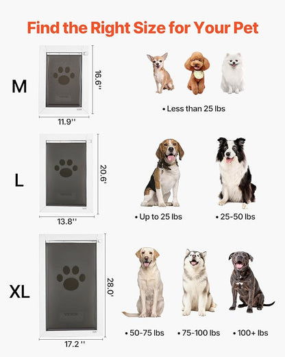 VEVOR Pet Door, Large, with Three Magnetic Flaps and Metal Frame, Strong and Weatherproof Dog Door for Interior and Exterior Doors, Easy to Install, Easy in-and-Out Access for Doggies, White