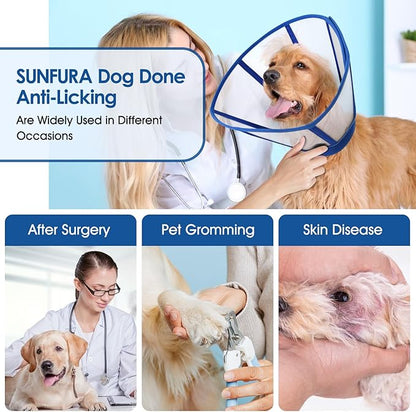 SUNFURA Dog Cones for Large Dogs, Soft Dog Cone to Stop Licking, Pet Recovery Cone XL After Surgery, Detachable Cone Alternative for Wound Healing, Blue X-Large
