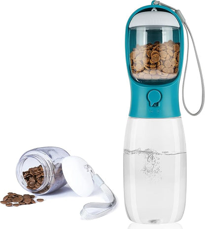 Dog Water Bottle with Food Container, Portable Leak Proof Pet Water Dispenser for Walking Hiking Travel, Puppy Essentials Accessories for Small Large Dogs, Dog Gifts (10oz/15oz/19oz)