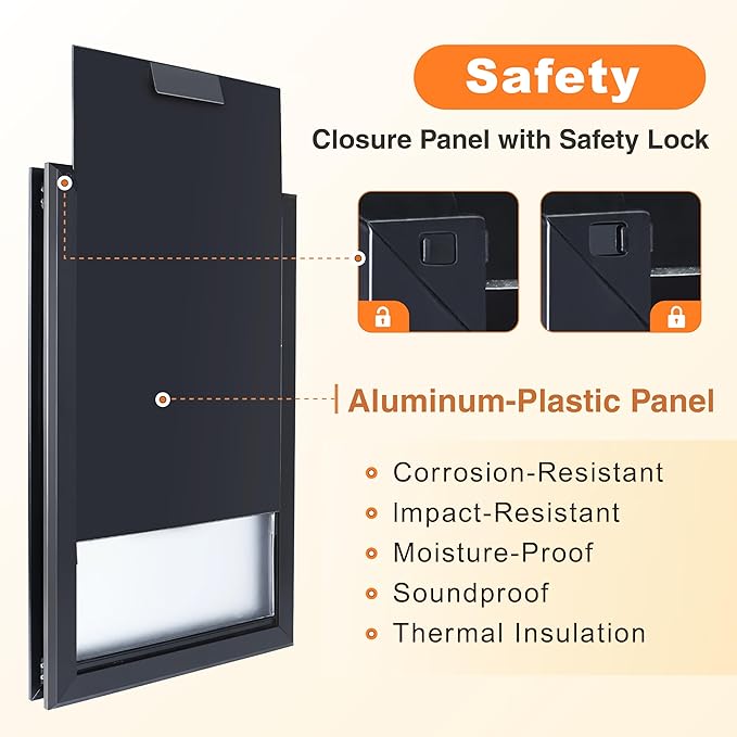 XL Dog Door for Exterior Doors, Heavy Duty Aluminum Doggy Door, Insulated Dual Flap for Extreme Weather, Lockable Doggie Door for Large & Extra Large Dogs up to 220 lbs