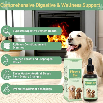 Slippery Elm for Dogs, Organic Slippery Elm Inner Bark Extract Drops for Sensitive Stomach Dogs, Support Digestive Tract Gut Lining Throat Health Bowel Function, Herbal Liquid Formula 2 Fl Oz