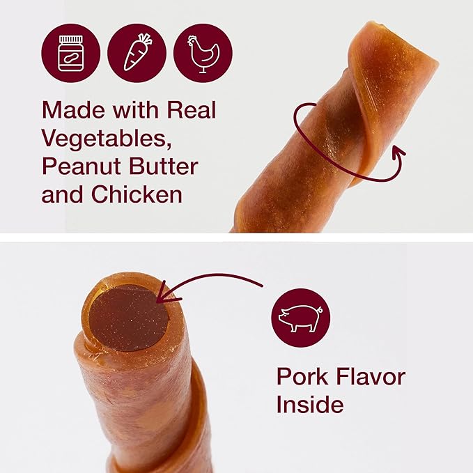 SmartBones Stuffed Twistz with Peanut Butter, Rawhide-Free Chews for Dogs Stuffed with Pork Flavor, 6 Twistz