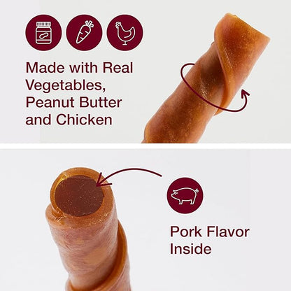 SmartBones Stuffed Twistz with Peanut Butter, Rawhide-Free Chews for Dogs Stuffed with Pork Flavor, 6 Twistz