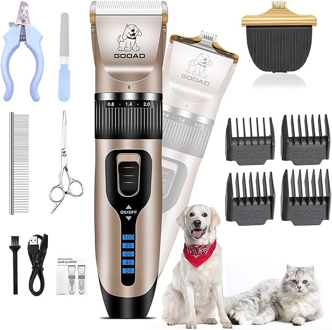 Dog Clippers for Grooming,Dog Grooming Kit for Heavy Thick Hair&Coats/Low Noise Rechargeable Cordless Hair Trimmer/Pet Shaver with Paw Trimmer for Small & Large Dogs Cats