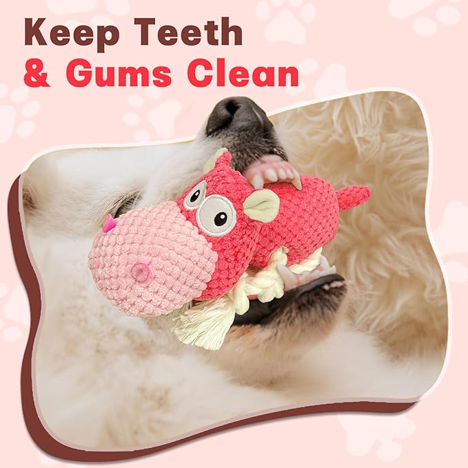 TOOPTATE Squeaky Dog Toy - Plush Interactive Chew Toy for Large, Medium and Small Dogs, Keeps Them Busy (Pink, Medium)