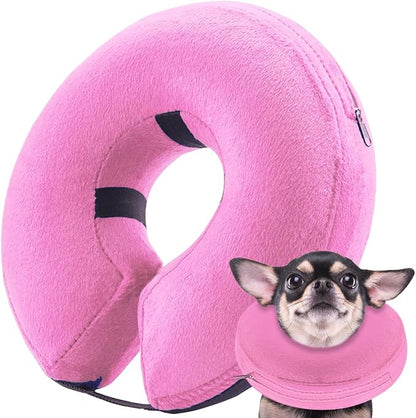 Inflatable Dog Cone Collar (S Size), Soft Blow-up Protective Recovery Dog Collar, Cat Donut Cone, Comfy E-Collar After Surgery for Small Dogs/Cat to Prevent Biting Scratching, Pink