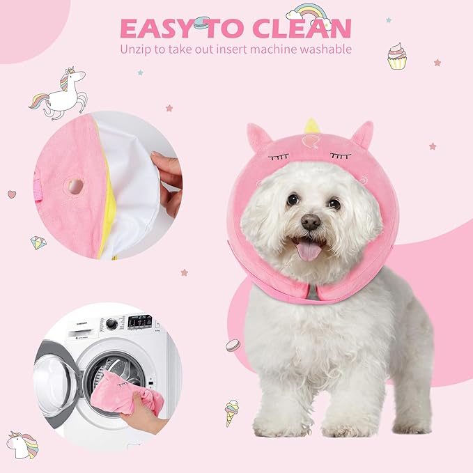 IEUUMLER Inflatable Recovery Dog Collar, Protective Donut Cone, Adjustable Soft Collar for Dog and Cat After Surgery Prevent from Biting & Scratching EU002 - Unicorn L+