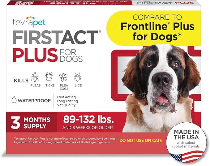 FirstAct Plus Flea Treatment for Dogs, Extra Large Dogs 89+ lbs, 3 Doses, Same Active Ingredients as Frontline Plus Flea and Tick Prevention for Dogs