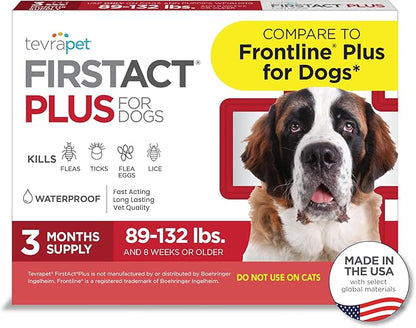 FirstAct Plus Flea Treatment for Dogs, Extra Large Dogs 89+ lbs, 3 Doses, Same Active Ingredients as Frontline Plus Flea and Tick Prevention for Dogs