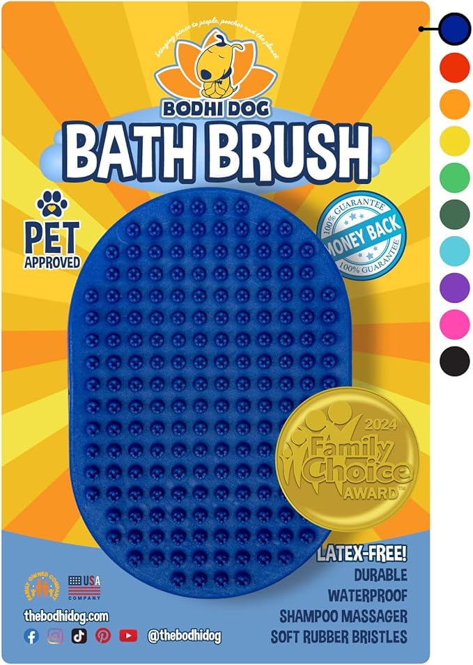 Bodhi Dog Shampoo Brush - Pet Grooming & Bath Supplies for Dogs and Cats - Bath Brush for Long & Short Hair - Premium Scrubber for Shower, Bathing & Massage (One Pack, Blue)