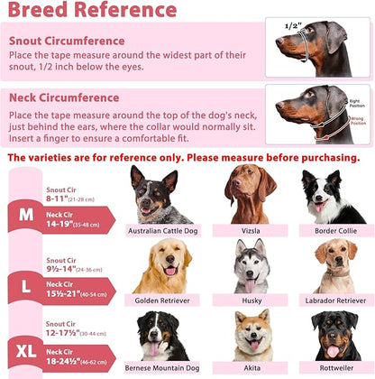 BARKLESS Soft Dog Head Collar, Patented Padded No Pull Head Halter, Training Nose Leash with Safety Link for Medium Large Dogs, Adjustable Muzzle Leash, Easy Control for Walking(Pink, L)