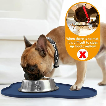 Ptlom Silicone Pet Placemat for Dogs and Cats, Non-Slip Waterproof Dog Feeding Bowl Mats for Food and Water, Small Medium Large Pet Puppy Tray Mat Prevent Residues from Spilling onto The Floor, Navy