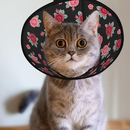 Anti-Bite and Anti-Lick Soft Dog Recovery Cone Collar, Adjustable for Large Medium Small Dogs, Breathable Elizabethan Collar, Rose Seamless Pattern Pink