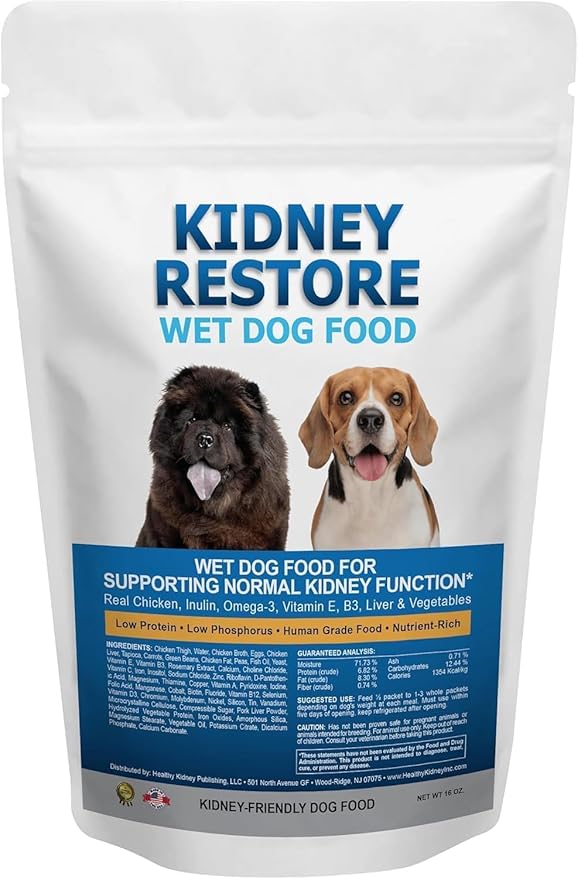 Non-Prescription Kidney Care Dog Food for Renal Support - Low Sodium Diet for Healthy Kidneys, Low Phosphorus Renal Food, Super Nutrients Make This Best Kidney Diet, Freshly Made in USA - 16 Ounce