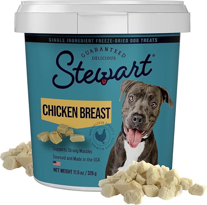Stewart 100% Chicken Breast Dog Treats, 11.5 oz Tub, ~215 Pieces, Freeze Dried Raw, Single Ingredient, 74% Protein Training Treats or Meal Topper, Grain Free, Gluten Free