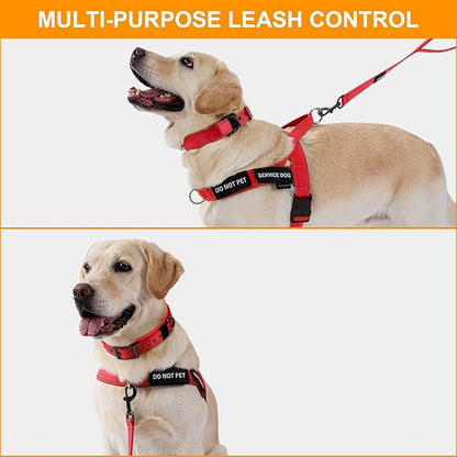 Annchwool No Pull Dog Harness,Heavy Duty Reflective Collar & Leash Set-Leash with Double Handle & Car Seatbelt Clip-Easy Control for Walking Training Medium Large Size Dogs(Red,S)
