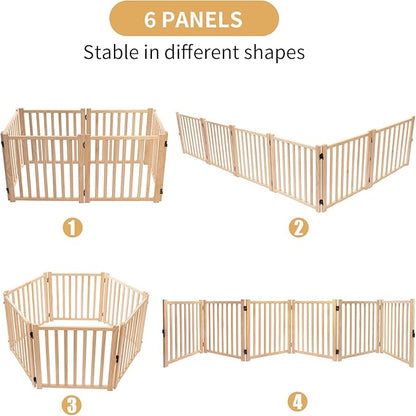 YOCAN Paint-Free Wooden Freestanding Dog Gates for The House,Doorways, Stairs,Wood Dog Fences Indoor Pet Gate,Step Over Fence-6 Panel H:16.9" L:138"