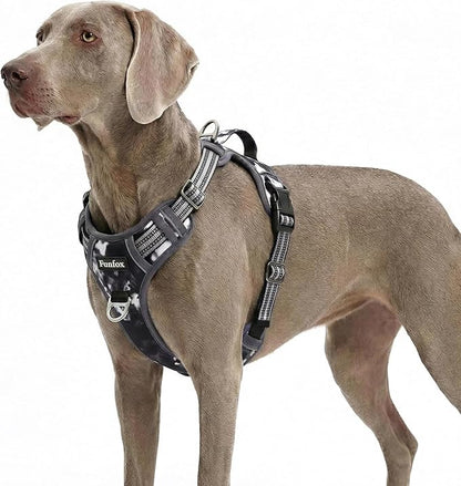 Funfox Dog Harness No Pull, Adjustable Pet Vest Harness, Super Soft Material with Vertical Handle Easy Control, Reflective Night Walking, 2 Leash Clips for XLarge Dogs, Misty Gray, XL