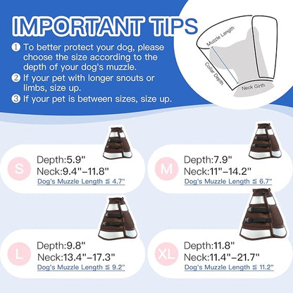 Dog Cone for Medium Dogs to Stop Licking | Adjustable Elizabethan Collar for After Surgery for Neutering, Lightweight Breathable Recovery E-Collar to Prevent Biting Wounds (Brown, L)