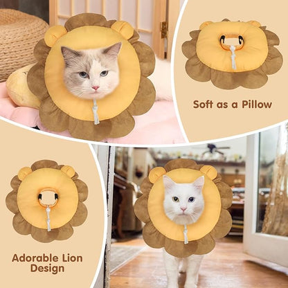 BEAUTYZOO Cat Cone Collars Soft, Cat Recovery E Collars After Surgery to Stop Licking, Adjustable Elizabeth Circle Collar Cute Pet Donut Pillow for Cats Kitten Small Dogs, Lion S