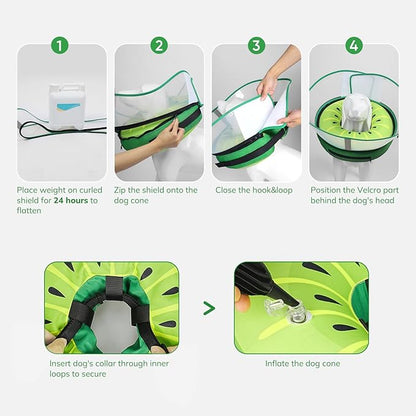 Supet Raised Inflatable Dog Cone After Surgery - Adjustable Recovery Donut Collar with Removable Shield to Stop Licking Wounds & Protect Stitches - Soft Dog Cone Alternative for Large Dogs (Kiwi,XXL)
