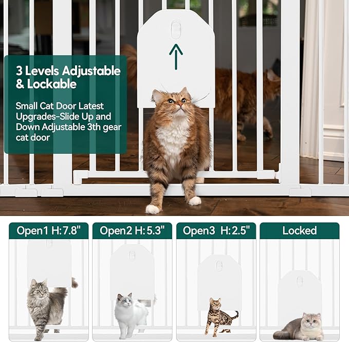 Babelio 36" Tall Auto Close Baby Gate with Cat Door,29-43" Metal Gate for Doorway,Stairs,House,Easy Walk Thru with pet Door,Includes 4 Wall Cups and 3 Extension Pieces,Gray