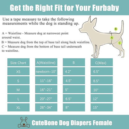 CuteBone Dog Diapers Female Washable Small Medium Large 3 Pack Reusable Doggie Diapers Puppy Period Pants for Doggy Heat Cycle Peeing