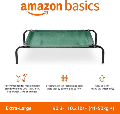 Amazon Basics Cooling Breathable Elevated Dog Bed with Durable Metal Frame for Large Dogs, X-Large, 60 x 37 x 9 Inch, Green, Easy to Clean