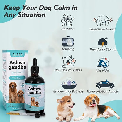 Ashwagandha Drops for Dogs, Calming Drops for Dogs with Ashwagandha Tincture, Supports Composure, Calmness, Relaxation & Emotional Balance, Dog Anxiety Relief from Fireworks, Storms, Separation & More