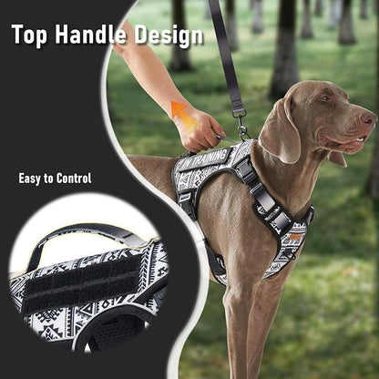 AUNZO Tactical Dog Harness for Extra Large Dog Breeds, No Pull Adjustable Pet Harness with Handle, Reflective K9 Military Service Dog Vest for Walking Hiking Training, Black Ethnic, XL