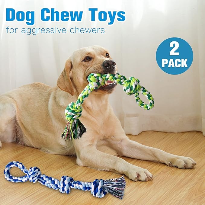 UPSKY Dog Rope Toys 2 Nearly Indestructible Dogs Toy for Medium to Large Breed, Dental Cleaning Chew/Tug Toy for Boredom, Dog Grinding Teeth for Aggressive Chewers