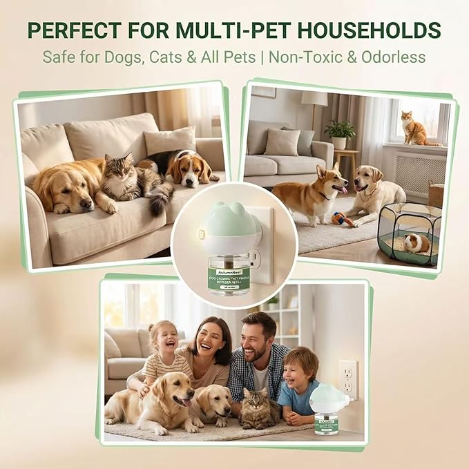 Calming Diffuser for Dog, Pheromone Plug-in Set (2 Diffusers & 6 Refill 48ml) for Dog Anxiety Relief, Reduces Barking, Aggression, Destructive Behavior, Fireworks Fear, 180-Day Dogs Calming Diffuser