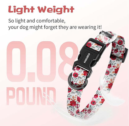 Kazazoo Dog Collar Cute and Soft Nylon Puppy Collar for Boy and Girl, Adjustable Dog Collars for Small Medium Dogs, Red Flowers-XS