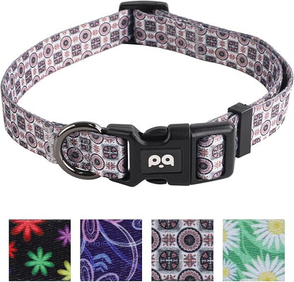 QQPETS Adjustable Soft Dog Collar: Print Flower Pink Multicolor Cute Patterns for XS Small Medium Large Pet Girl Boy Puppy Walking Running Training