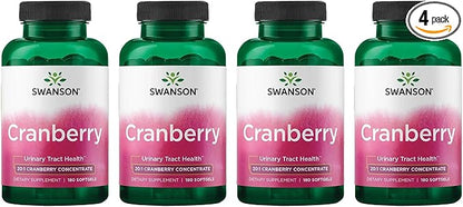 Swanson Cranberry 20:1 Juice Concentrate Urinary Tract and Kidney Health Supplement for Women and Adults Seeking Bladder Support with Vitamins C & E (180 Softgels, 4 Pack)