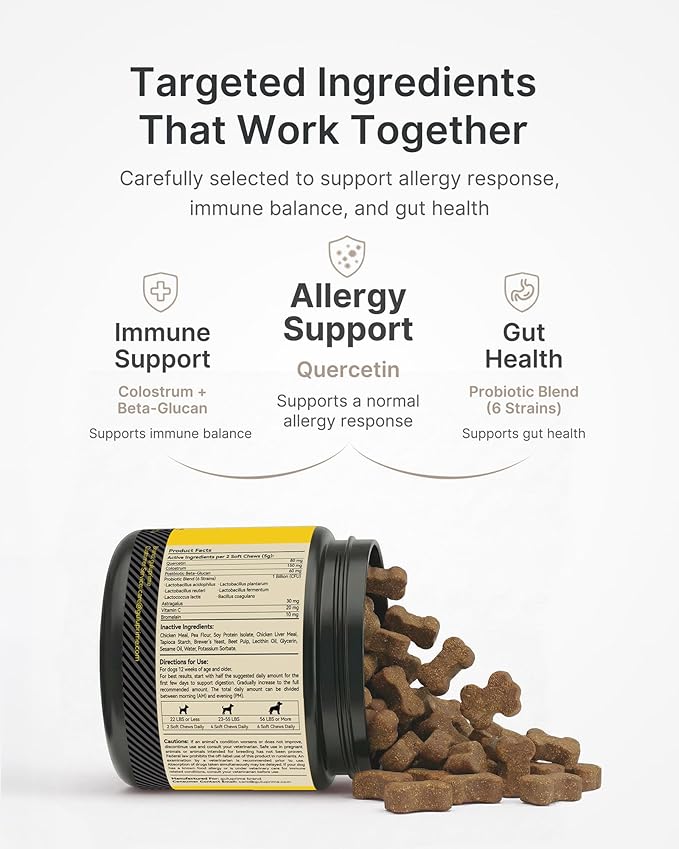 Dog Allergy Relief Chews Allergy & Immune Support for Dogs, Seasonal Allergy Support, Supports Immune Balance & Skin Comfort, Gut Health Soft Chews
