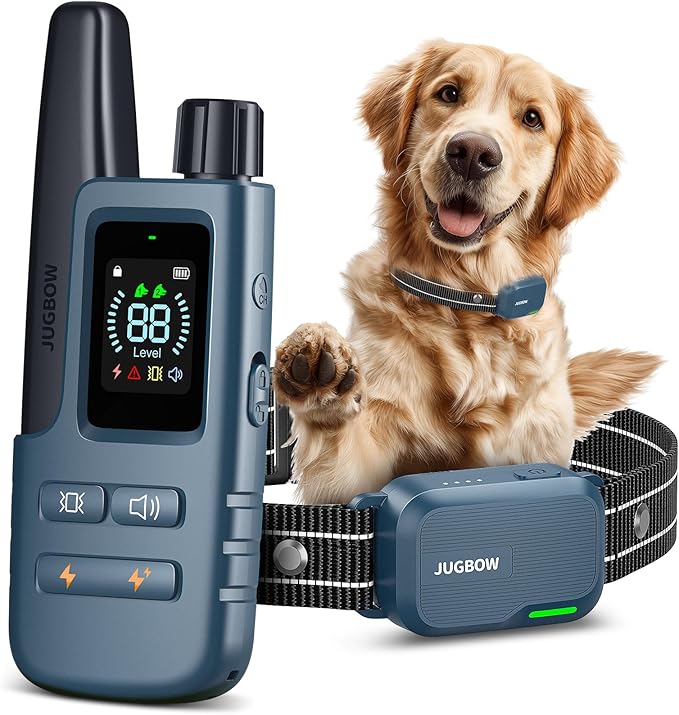 Jugbow Dog Shock Collar - 4200FT Dog Training Collar with Remote IPX7 Waterproof Electric Collar with 4 Training Modes, Security Lock, Rechargeable e-Collar for All Breeds, Sizes(Bright Blue)