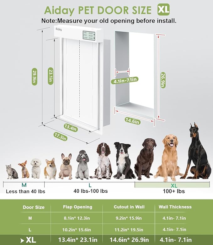 Automatic Dog Door for Wall with Collar Sensors, XLarge Smart Pet Door for Wall, Custom Scheduling & Anti-Pinch, Fits Extra Large Dogs up to 200 lbs(X-Large)