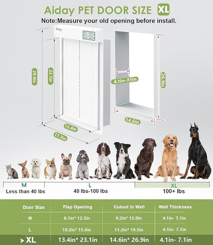 Automatic Dog Door for Wall with Collar Sensors, XLarge Smart Pet Door for Wall, Custom Scheduling & Anti-Pinch, Fits Extra Large Dogs up to 200 lbs(X-Large)
