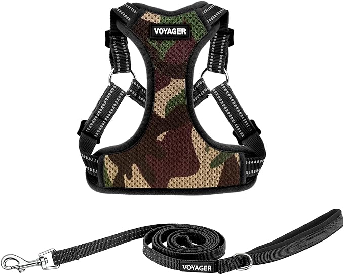 Best Pet Supplies Voyager Adjustable Step-in Flex Breathable Mesh Dog Harness for Small Medium Large Dogs Leash Set (Army Base), L