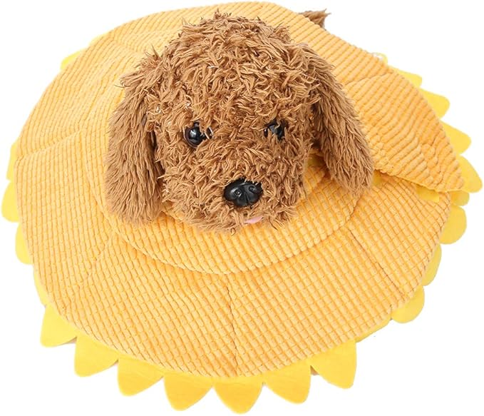 Cat Recovery Collar, Cute Sun Flower Soft Plush Cat Cone Cones Elizabethan Collar for Dog Cat Kitten After Surgery, Wound Healing, Daily Use(S)