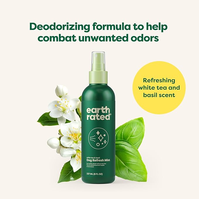 Earth Rated Dog Deodorizing Conditioner Spray, Conditioning & Odor-Eliminating Perfume for Dogs, for All Coat Types, Refreshing White Tea & Basil Scent, 8 oz (Pack of 2)