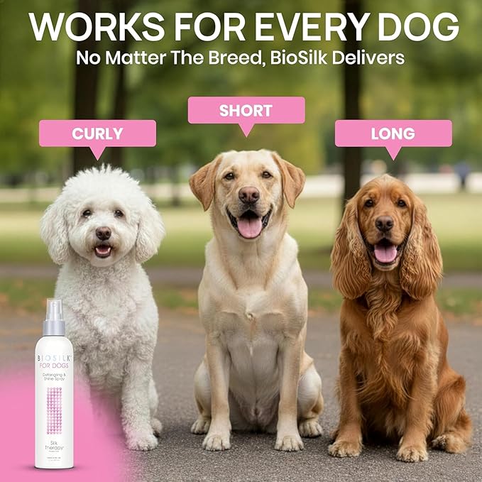 BioSilk for Dogs Detangling Spray with Shine Support, Lightweight Leave in Grooming Mist That Helps Smooth Coats, Detangle, and Add Shine Without Buildup, 8 Fl Oz - 6 Pack